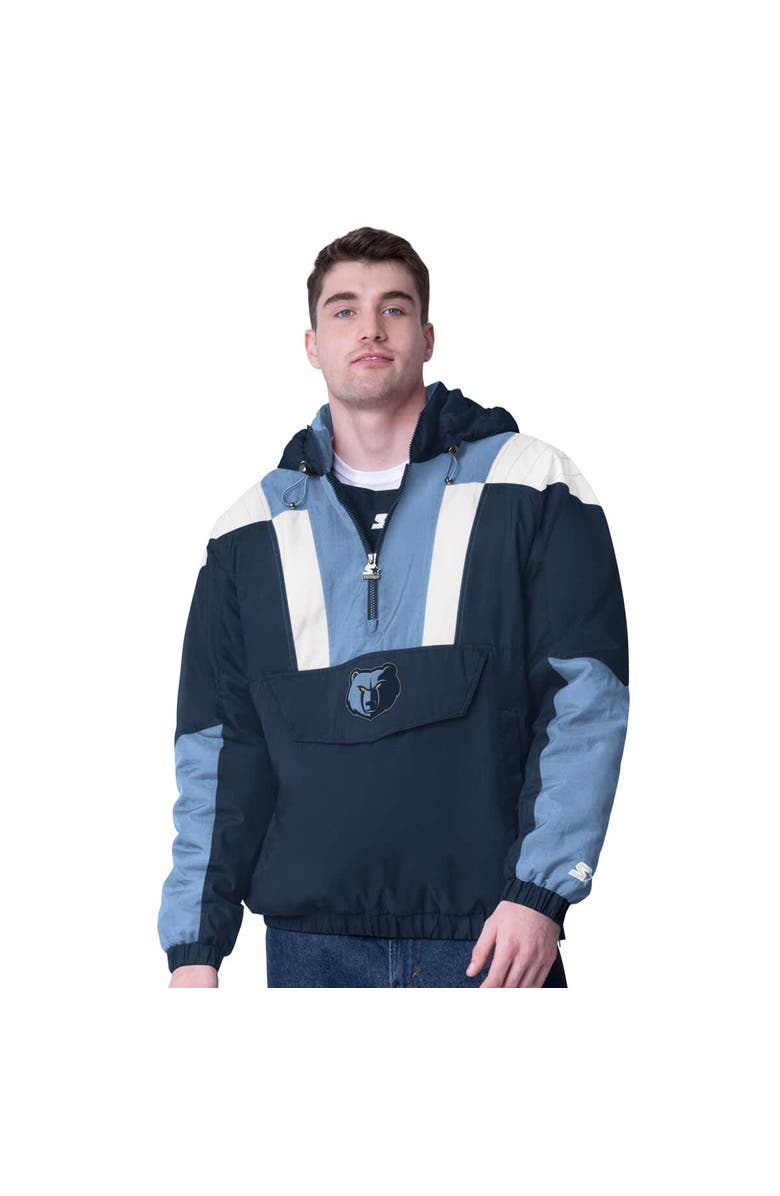 STARTER Men's Starter  Navy/Blue Memphis Grizzlies Charger Half-Zip Pullover Jacket, Main, color, 