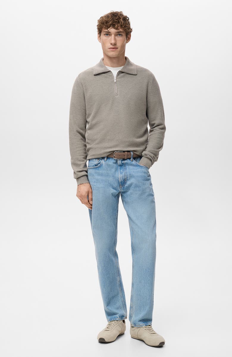 MANGO Half Zip Piqué Sweater, Alternate, color, Mink Grey