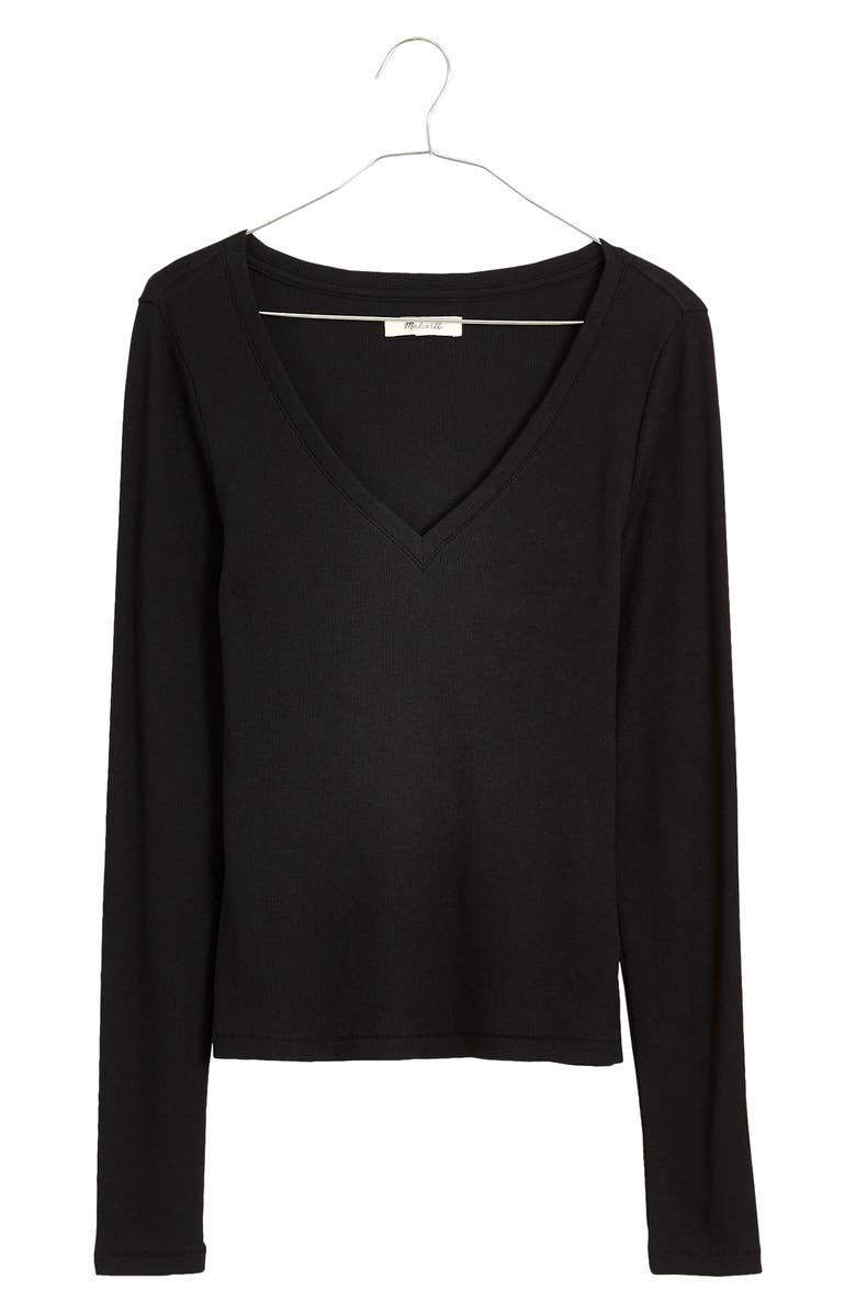 Madewell Long Sleeve V-Neck Rib Top, Main, color, 