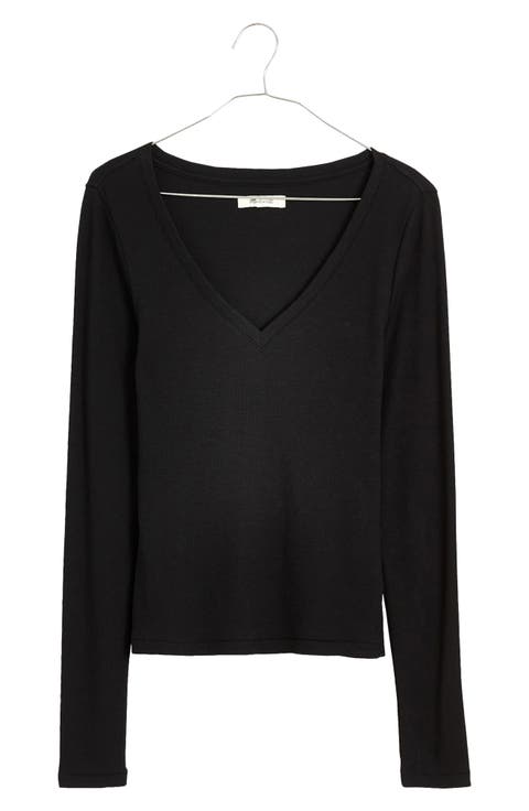 Long Sleeve V-Neck Rib Top