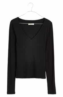 Long Sleeve V-Neck Rib Top