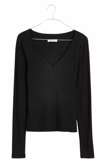 Long Sleeve V-Neck Rib Top