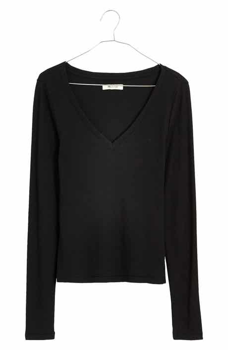 Long Sleeve V-Neck Rib Top