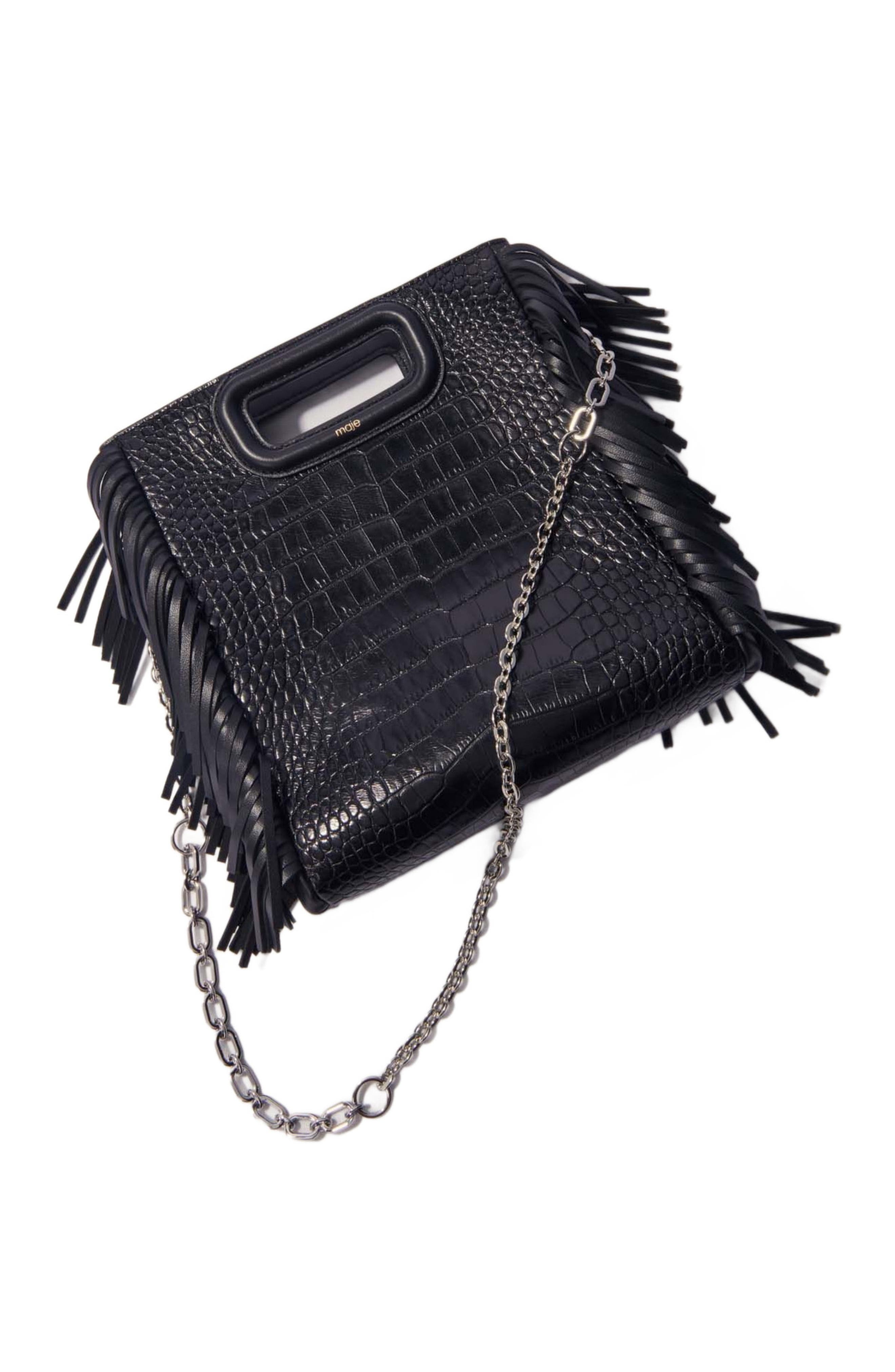 Crocodile-effect leather M bag, Alternate, color, Black