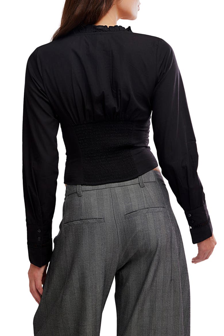 Frankie Long Sleeve Ladder Stitch Corset Top, Alternate, color, BLACK