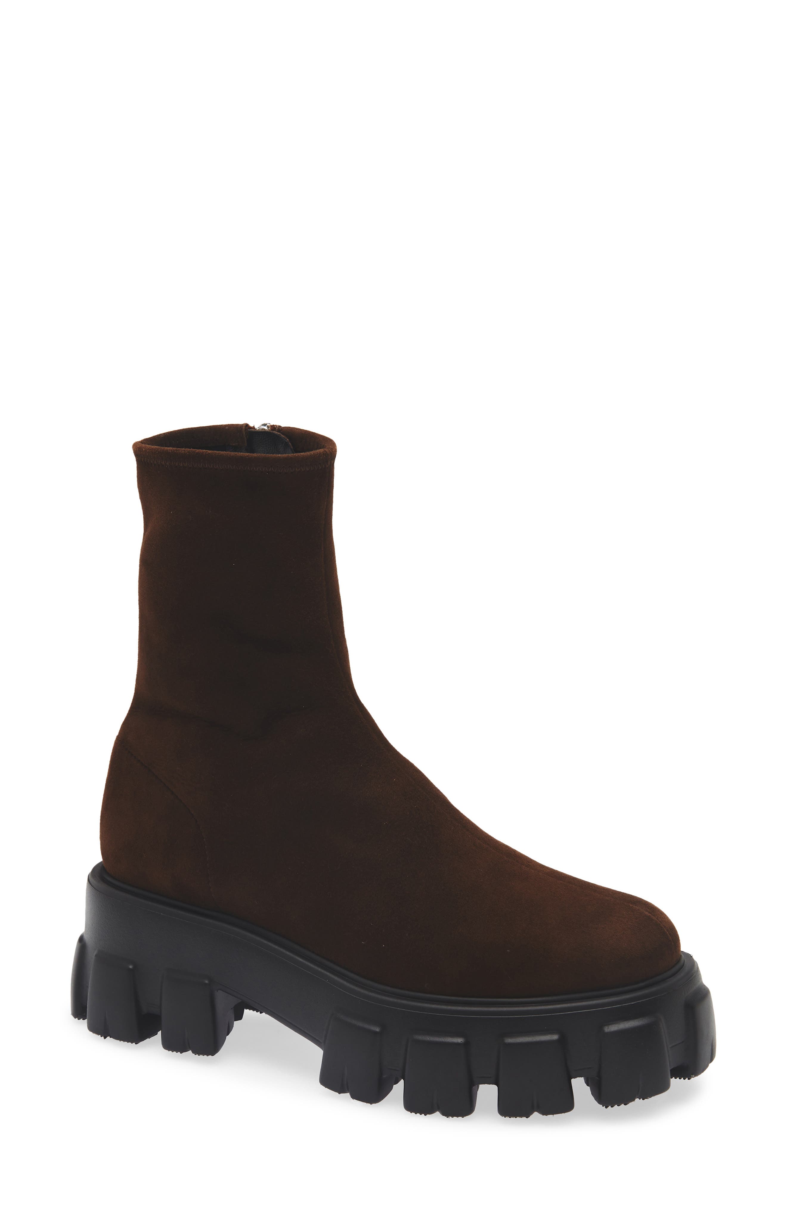 Prada Monolith Lug Sole Bootie, Main, color, Moro