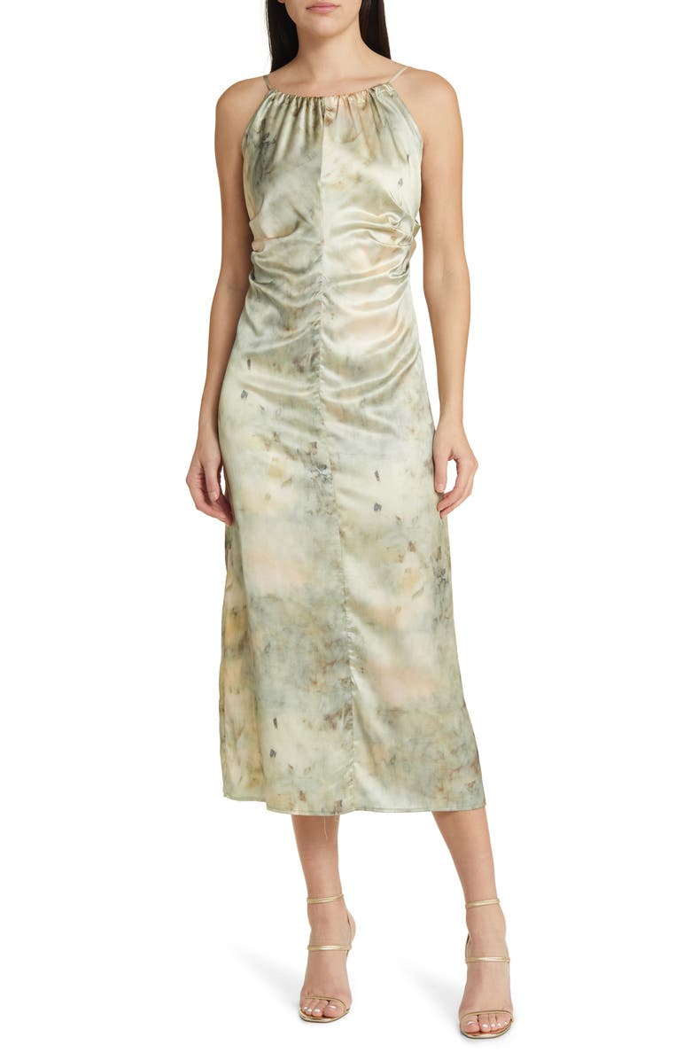MELLODAY Tie Dye Satin Midi Dress, Main, color, 
