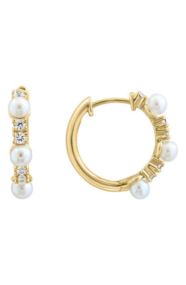 EFFY 14K Gold Freshwater Pearl & White Sapphire Hoop Earrings, Main, color, 