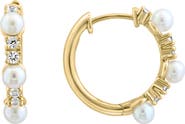 EFFY 14K Gold Freshwater Pearl & White Sapphire Hoop Earrings