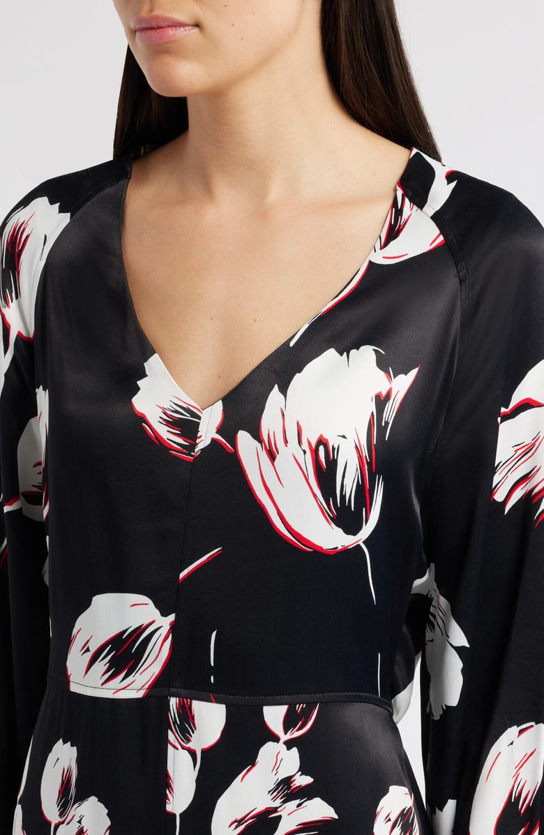 BOSS Diesha Long Sleeve Satin A-Line Dress, Alternate, color, Black Tulip Fantasy