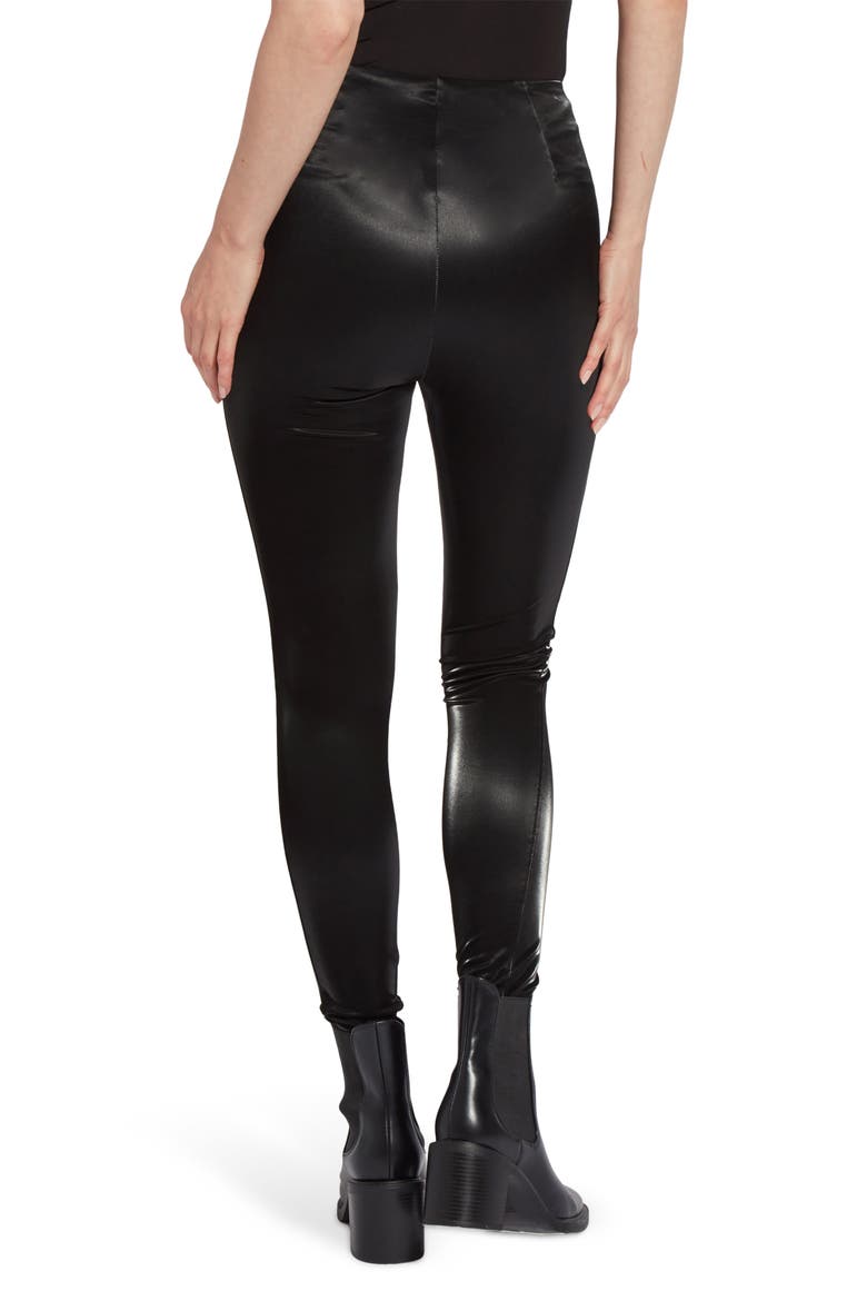 Matilda Foiled Faux Leather Leggings, Alternate, color, BLACK MIRROR