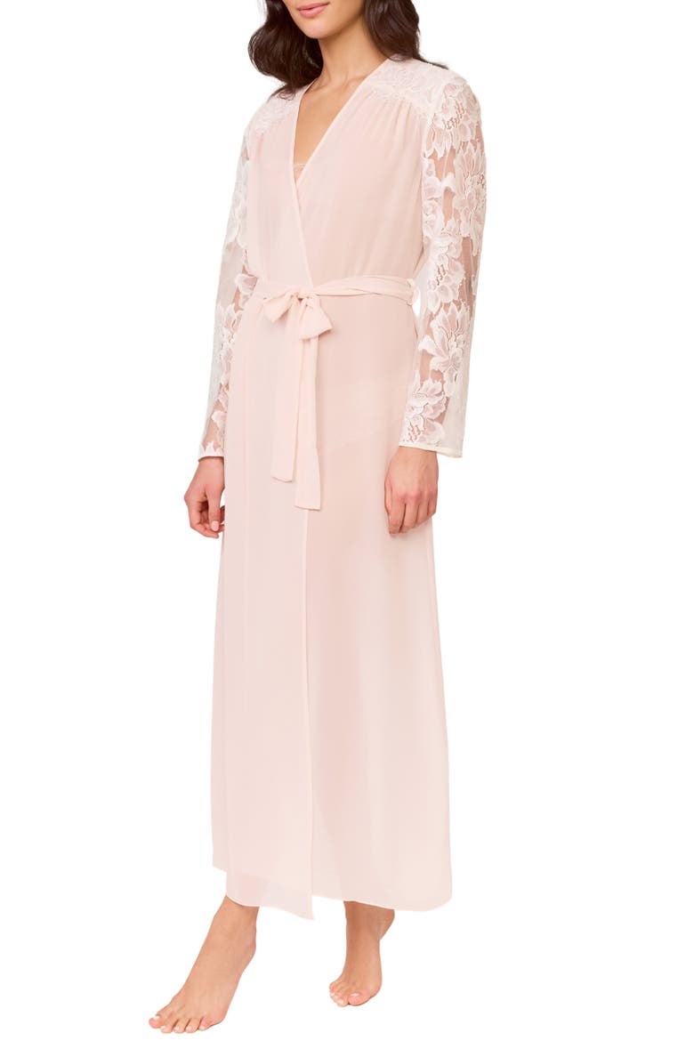 Royale Lace Sleeve Chiffon Robe, Main, color, BLUSH