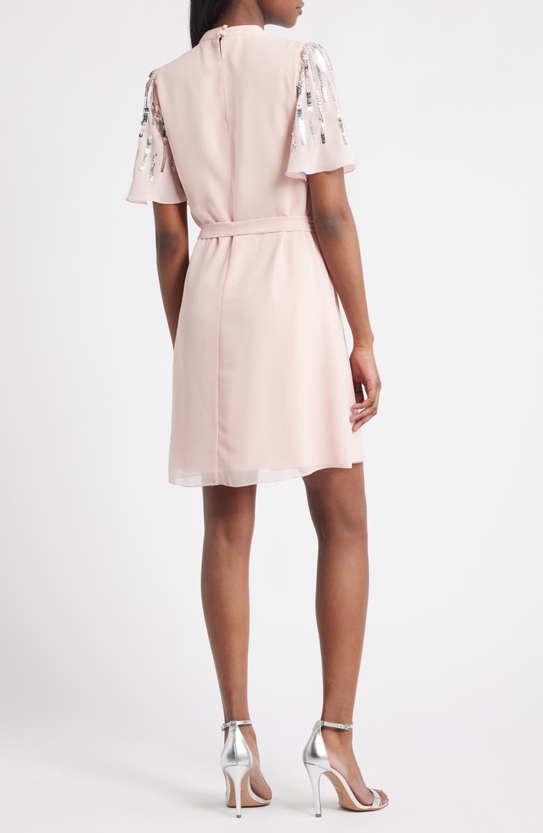 Lipsy Sequin Embellished Cutout Tie Waist Dress, Alternate, color, Pink