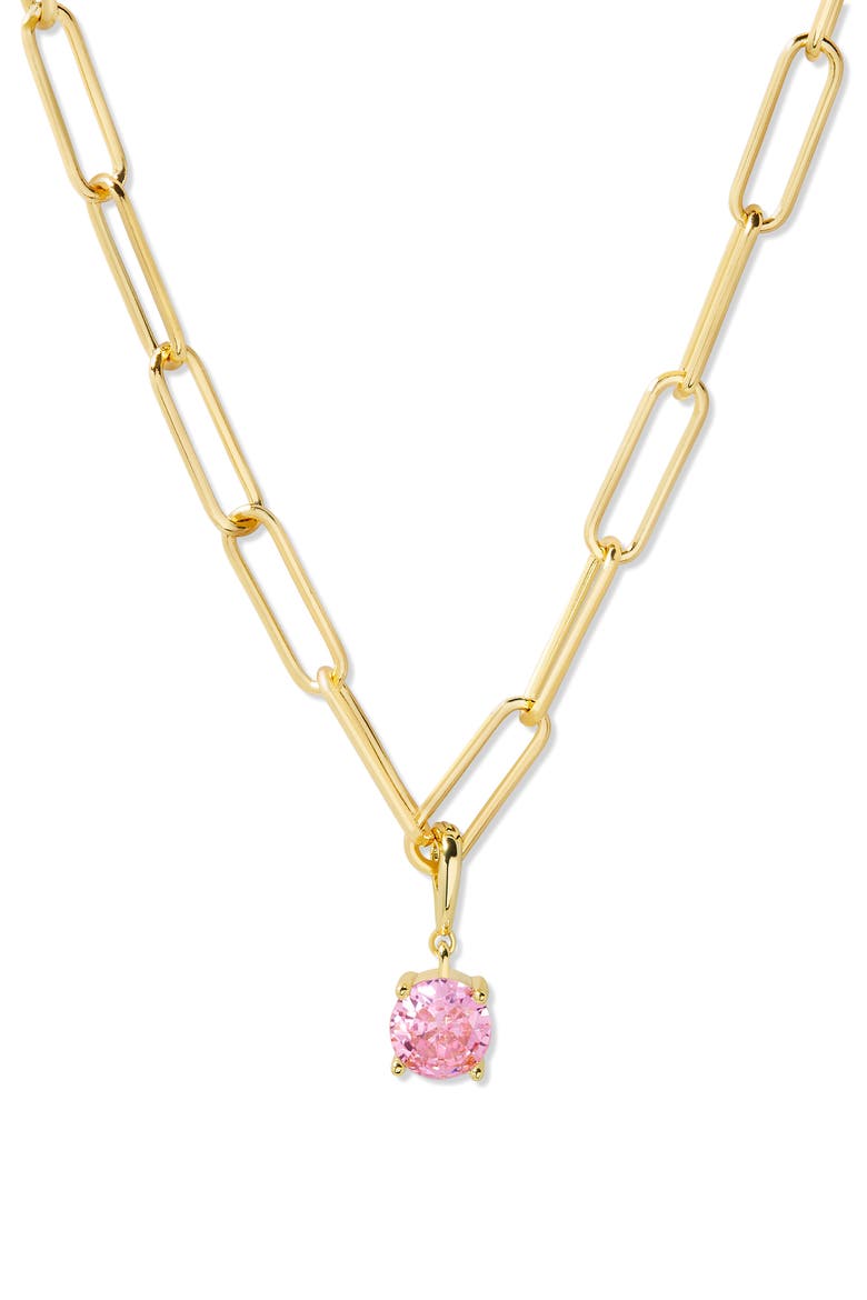 Melrose Birthstone Pendant Paper Clip Chain Necklace, Main, color, GOLD