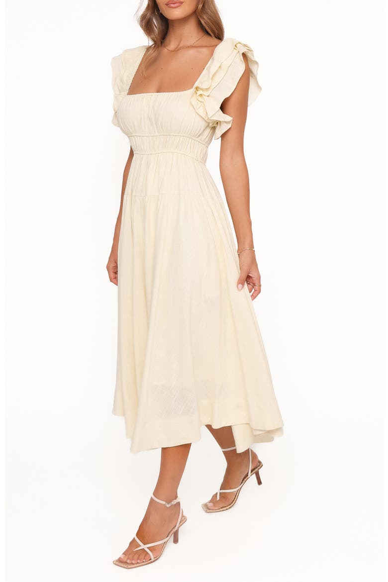 Linda Ruffle Sleeve Midi Dress, Alternate, color, BUTTER YELLOW
