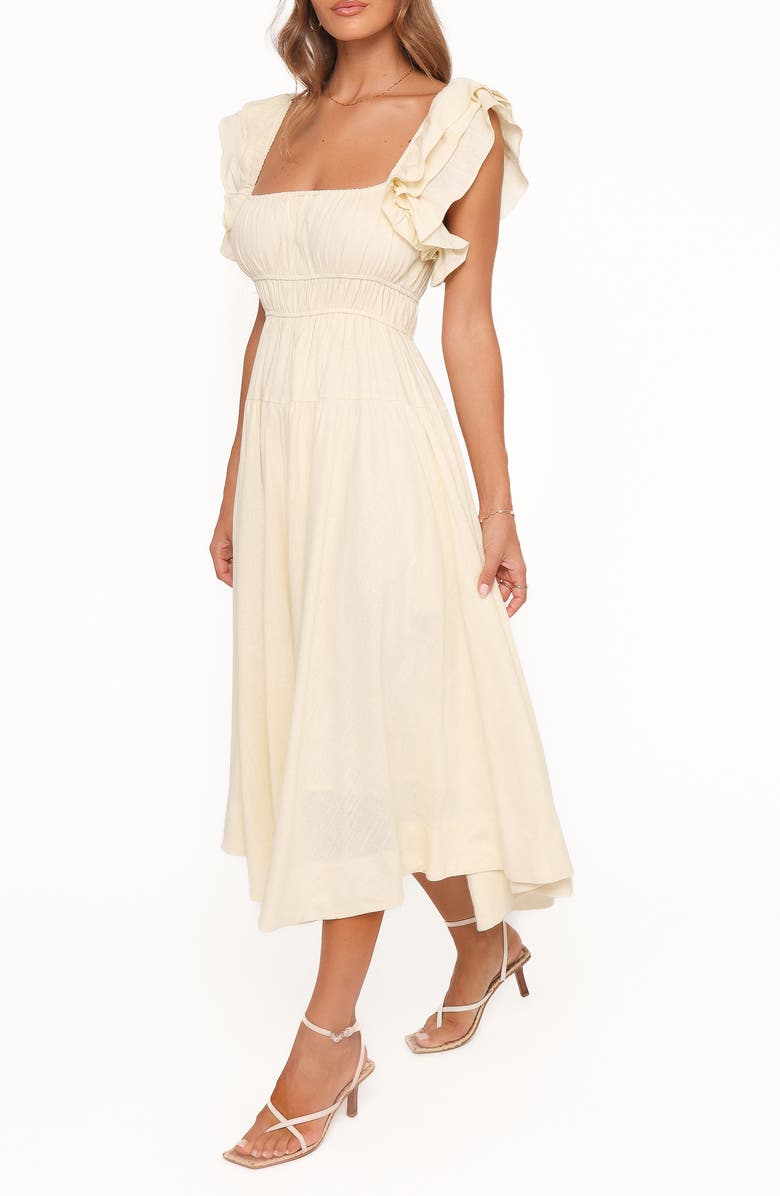 Petal & Pup Linda Ruffle Sleeve Midi Dress, Alternate, color, Butter Yellow