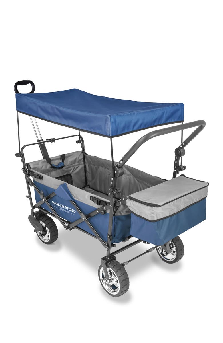 WonderFold Push & Pull Outdoor Folding Wagon with Canopy - Blue, Alternate, color, Navy