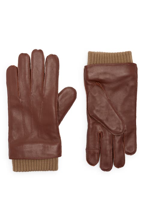 Ribbed Cuff Leather Gloves