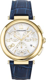 FERRAGAMO Croc-Embossed Leather Strap Chronograph Watch, 40mm
