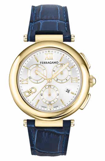 FERRAGAMO Croc-Embossed Leather Strap Chronograph Watch, 40mm
