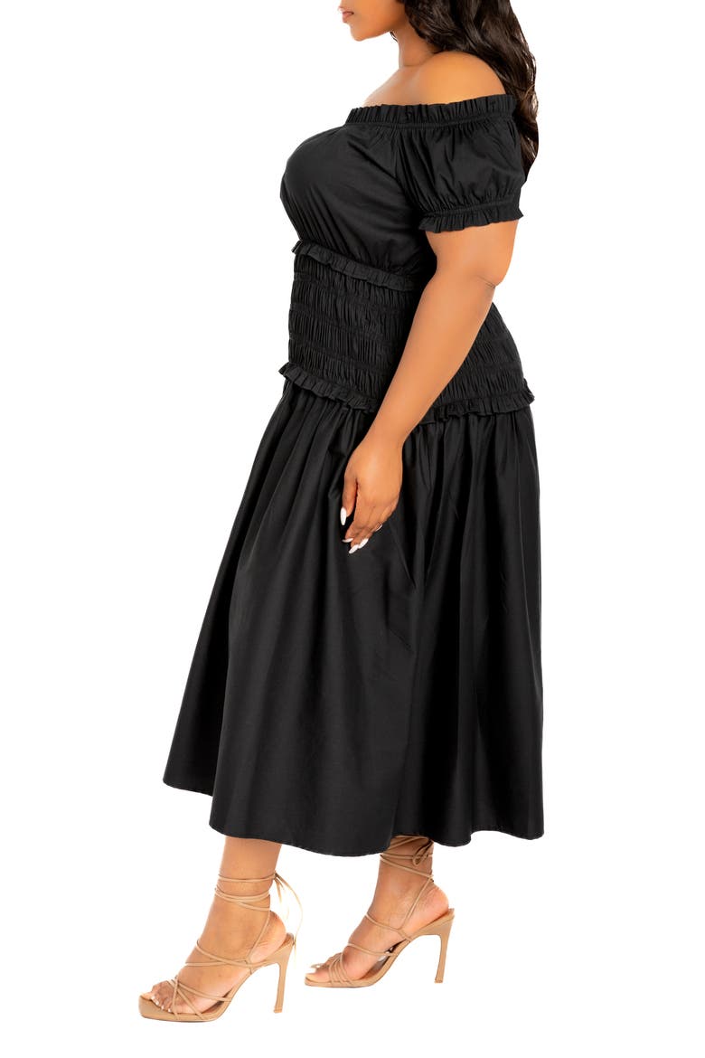 Off the Shoulder Midi Dress, Alternate, color, BLACK
