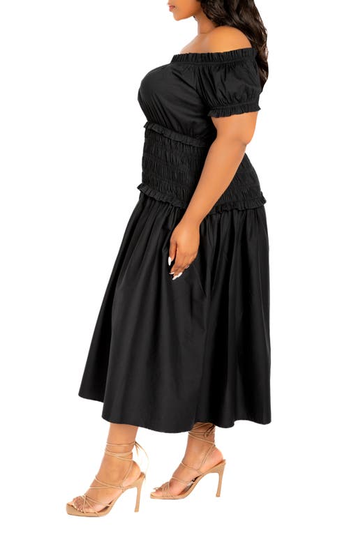 Shop Buxom Couture Off The Shoulder Midi Dress In Black