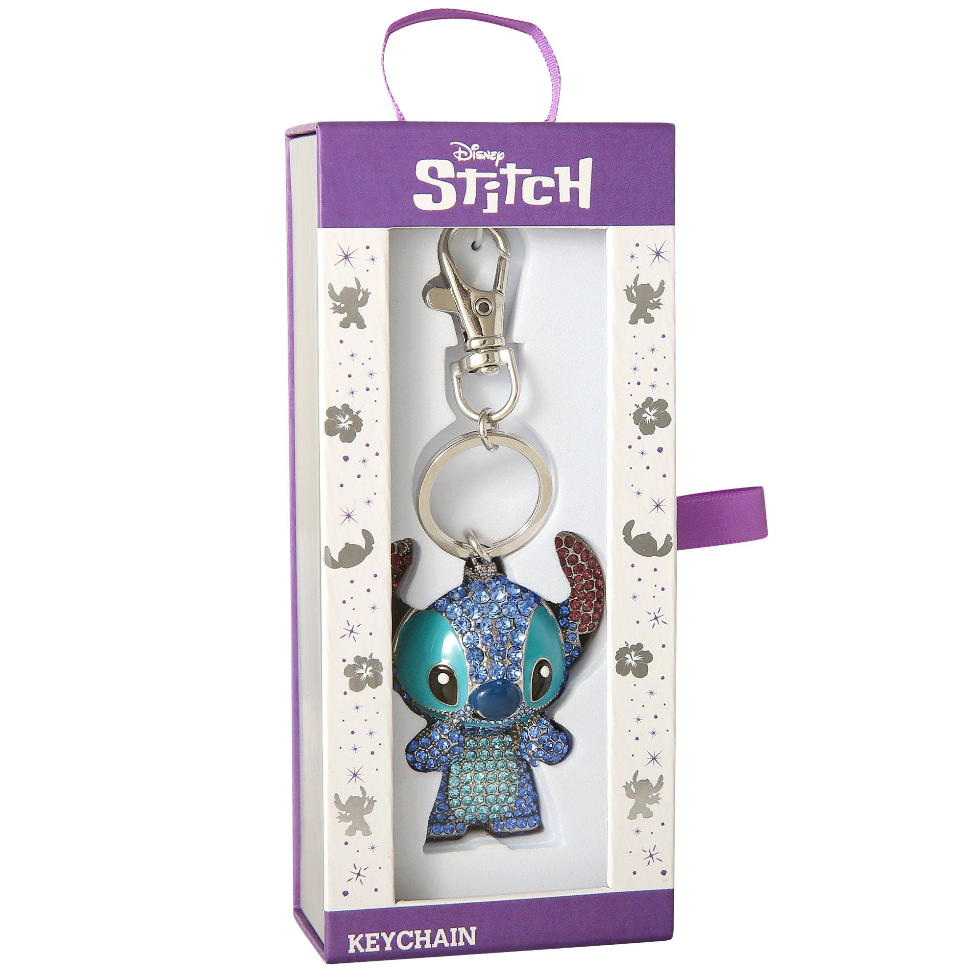 Disney Stitch Pave 3D Bling Keychain Bag Charm, Alternate, color, Blue, Silver