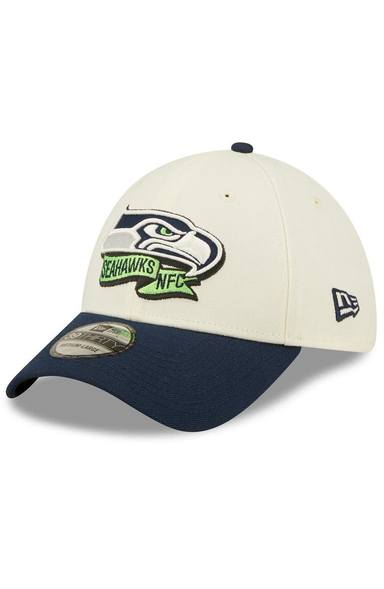 New Era Men's New Era Cream/College Navy Seattle Seahawks 2022 Sideline 39THIRTY 2-Tone Flex Hat, Alternate, color, Cream