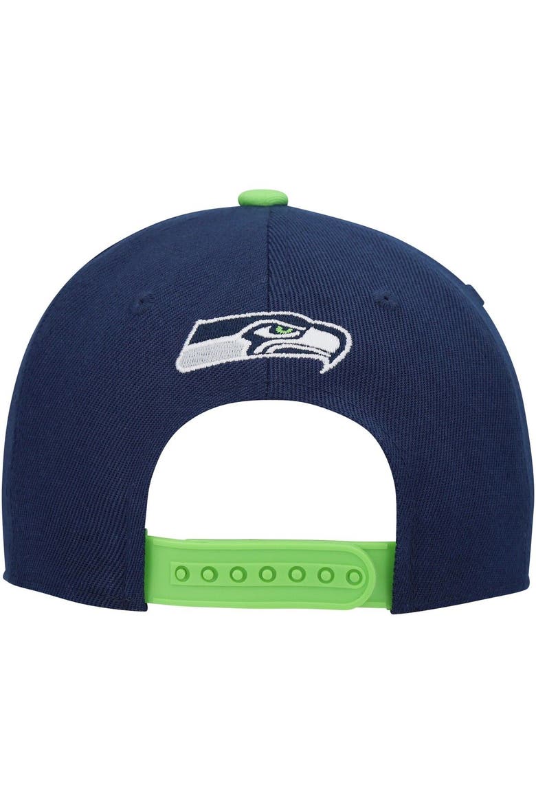 Youth College Navy Seattle Seahawks On Trend Precurved A-Frame Snapback Hat, Alternate, color, Navy