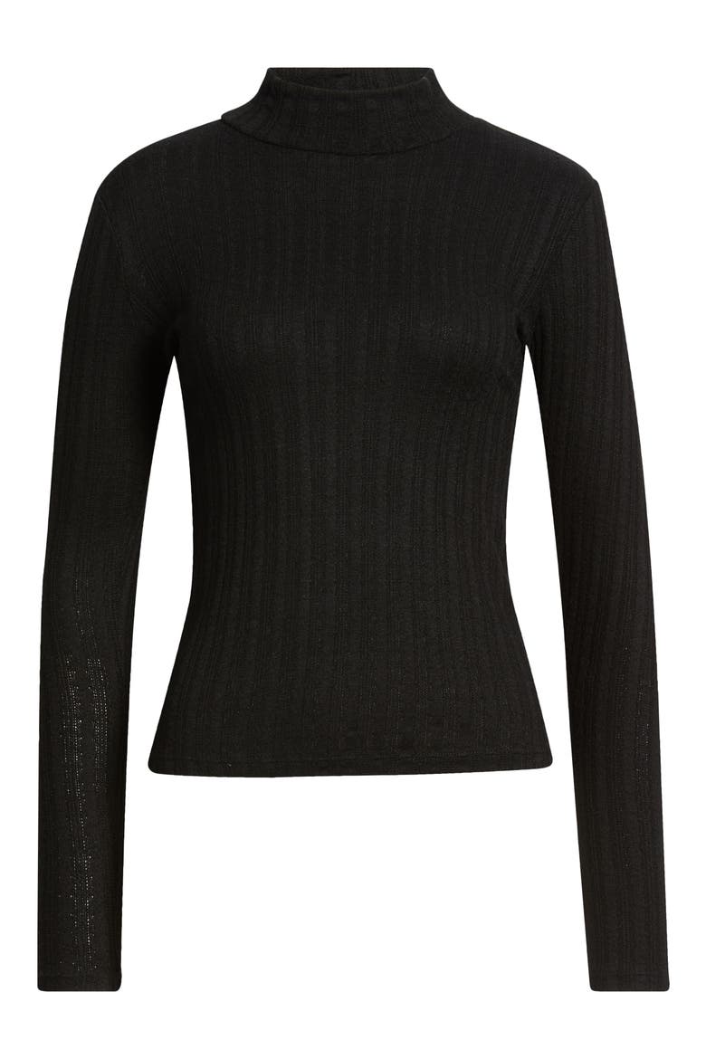 Mock Neck Long Sleeve Rib Top, Alternate, color, BLACK