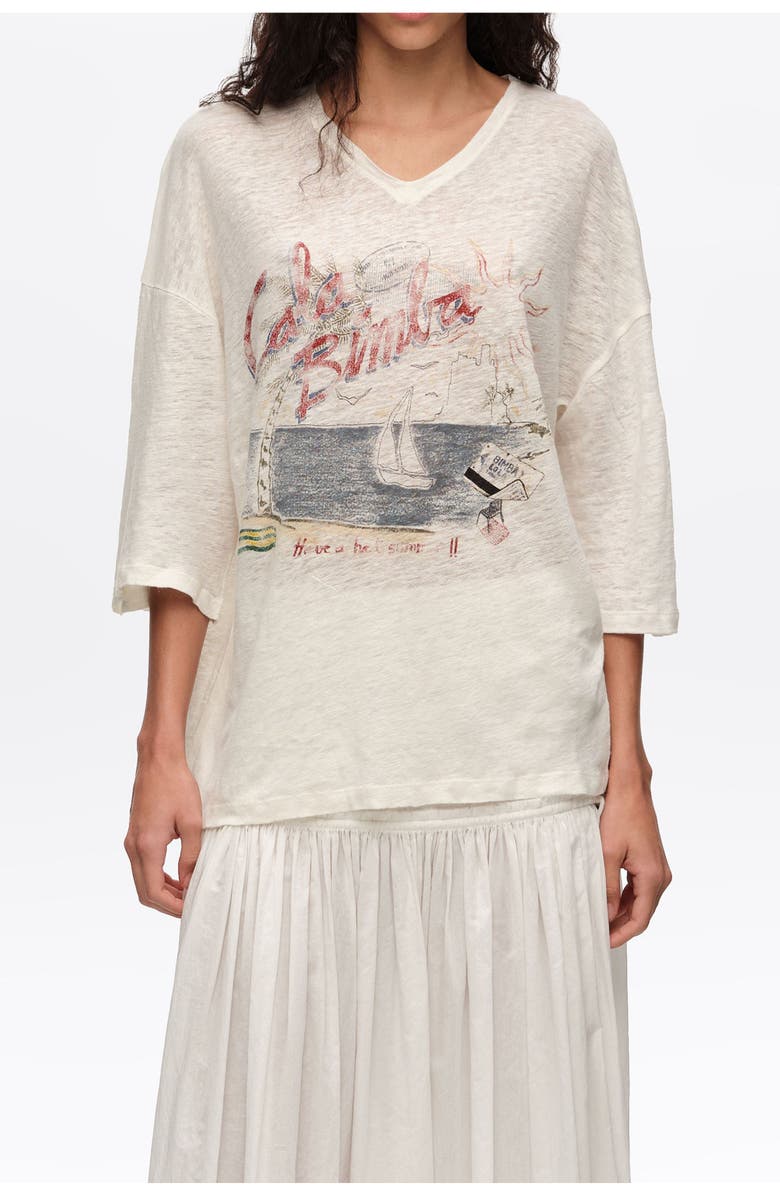 Bimba y Lola Faded Linen Bimba Cala Logo T-Shirt, Main, color, Ivory