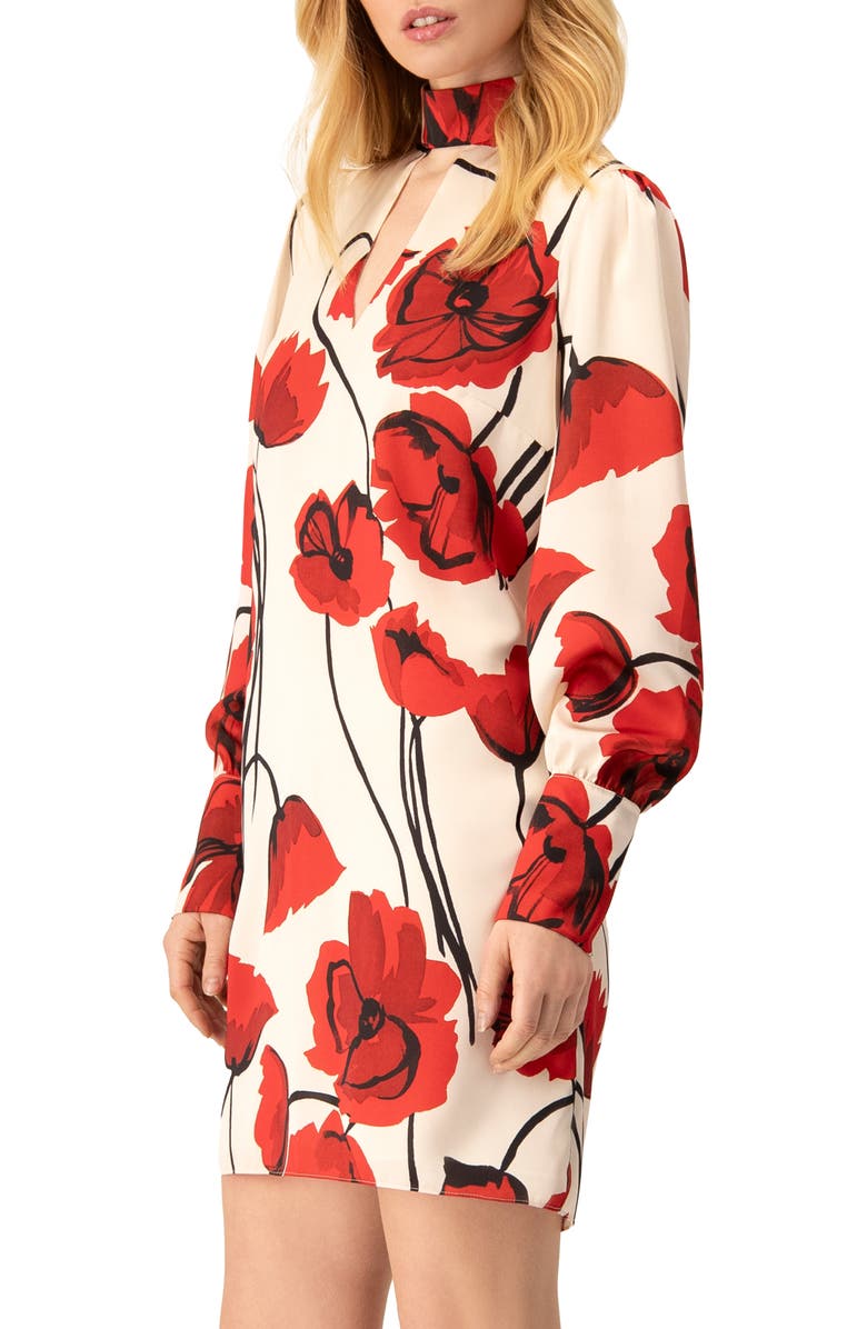 IVONNE Floral Print Mini Dress with Mock Neck, Alternate, color, Ivory-Red