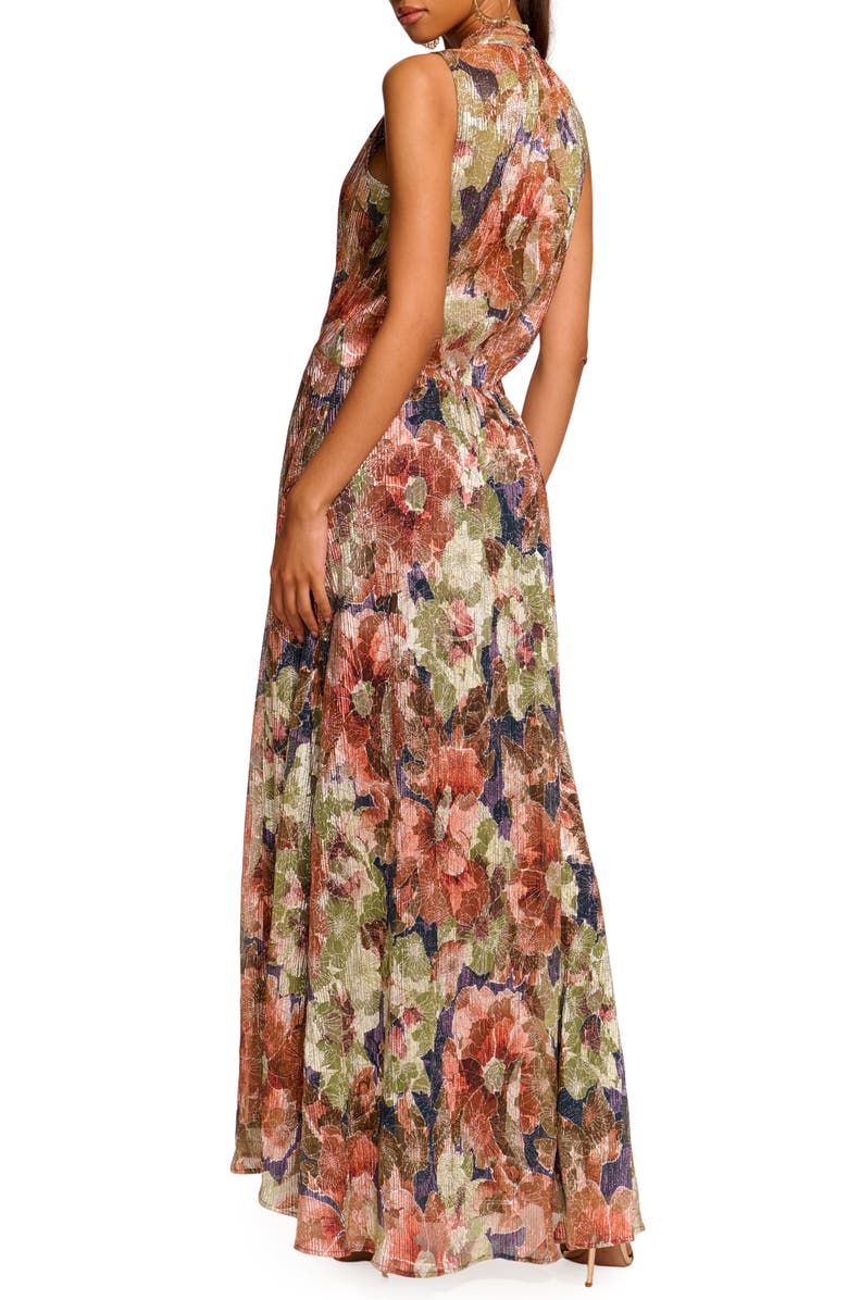 Ramy Brook Geanine Metallic Floral Print Sleeveless Maxi Dress, Alternate, color, 