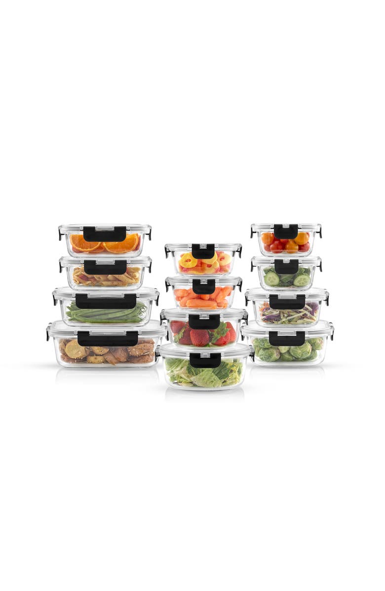 JoyJolt 24-Piece Glass Food Storage Containers with Airtight Lids, Alternate, color, Clear/ Black