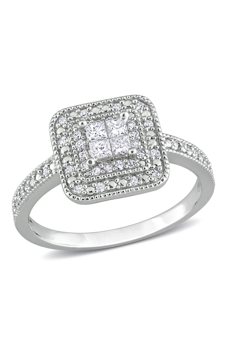 Julianna B. Diamond Double Halo Engagement Ring, Main, color, Sterling Silver