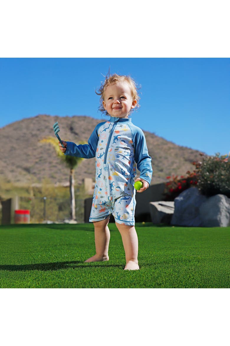 Long Sleeve Swim Romper, Alternate, color, Sharks Cove
