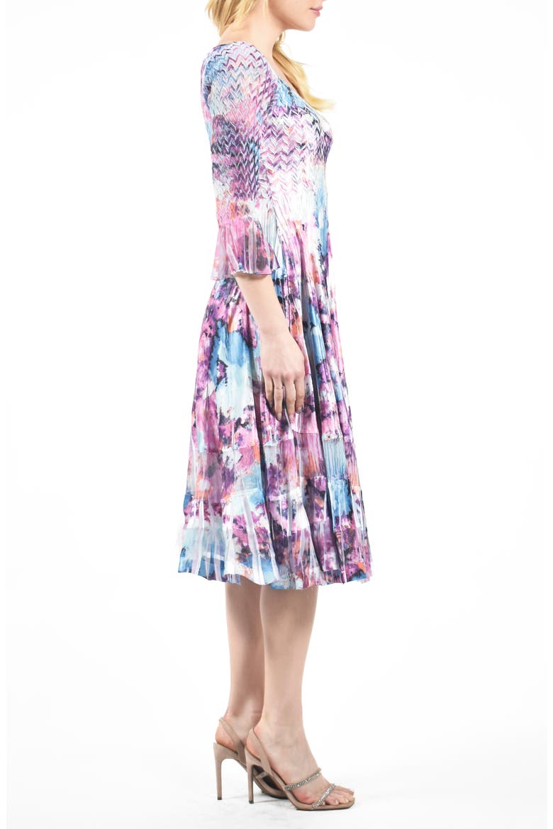 Bell Sleeve Charmeuse & Chiffon Dress, Alternate, color, PURPLE BURST