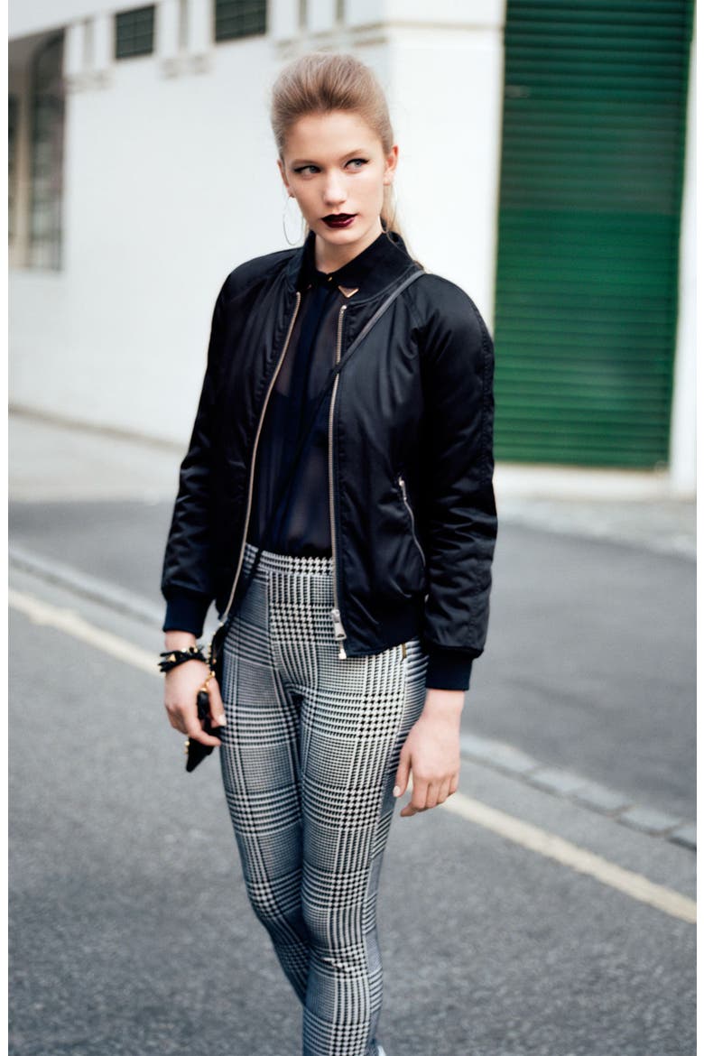 Moto Tipped Collar Chiffon Shirt, Alternate, color, BLACK