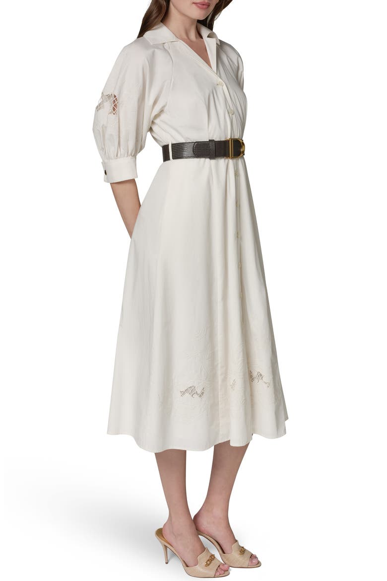 Embroidered Puff Sleeve Belted Cotton Shirtdress, Alternate, color, CREAM/ CREAM