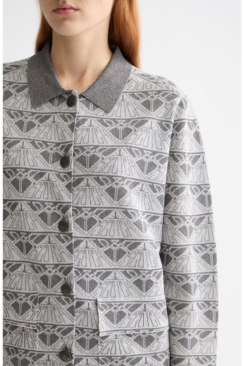 Logo Jacquard Sweater Jacket, Alternate, color, SILVER/ GUNMETAL