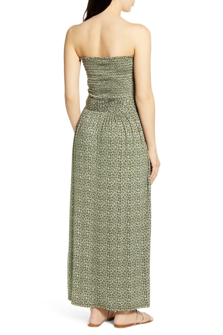 Strapless Smocked Maxi Dress, Alternate, color, GREEN CYPRESS CLOVER