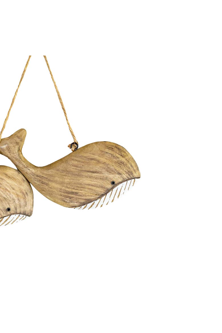 Carved Whale Decorative Accent Natural Wood & Jute, Alternate, color, Brown