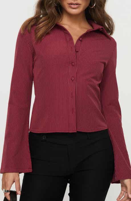 Princess Polly Anni Pinstripe Long Sleeve Button-Up Shirt