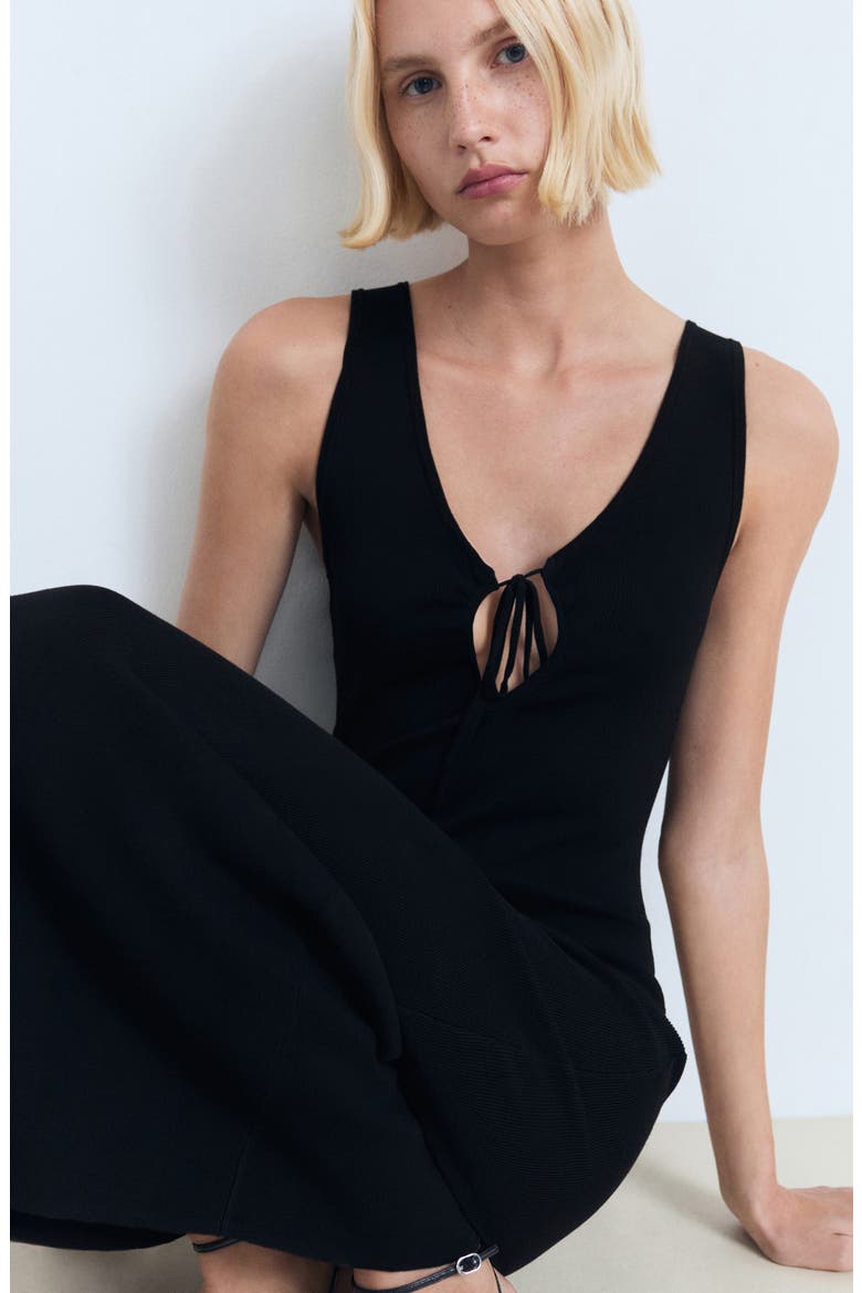 Tie Neck Sleeveless Maxi Dress, Alternate, color, BLACK