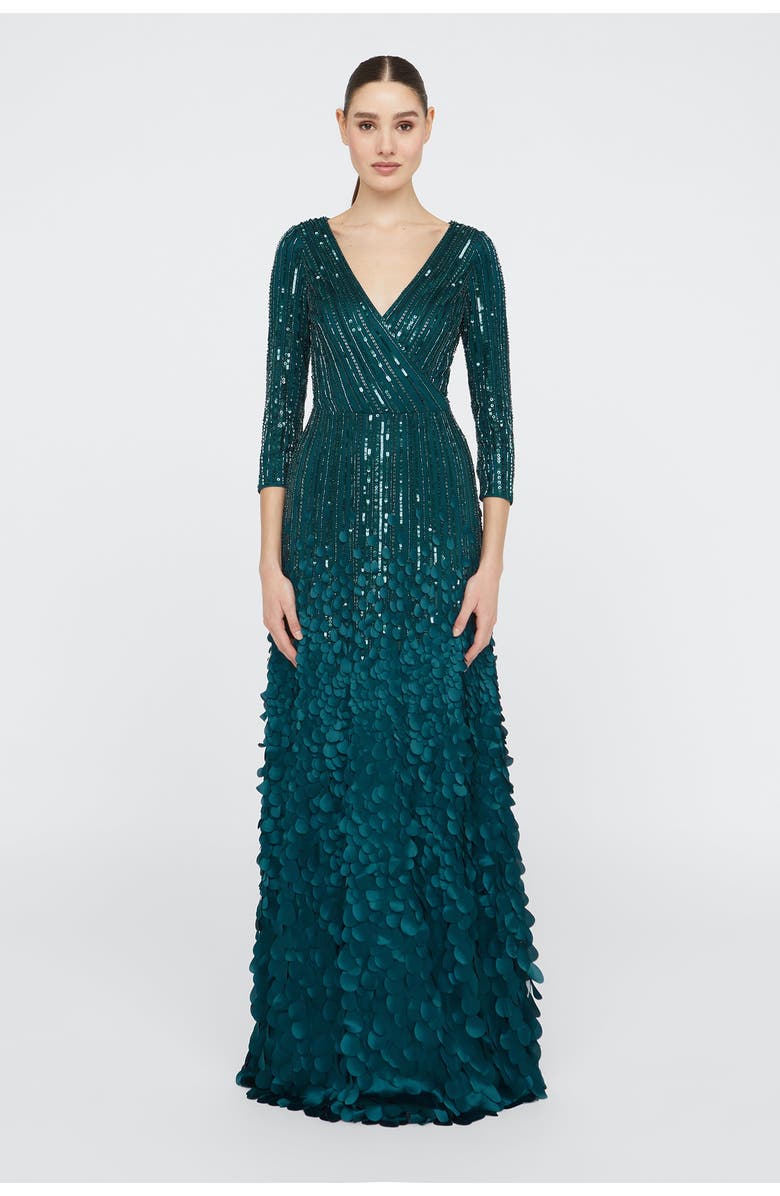 Theia Arabella Beaded Gown, Main, color, Poseidon