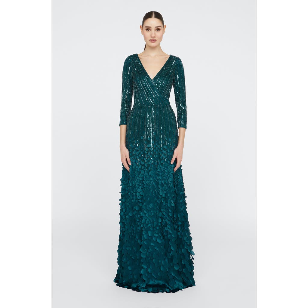 Theia Arabella Beaded Gown In Brown