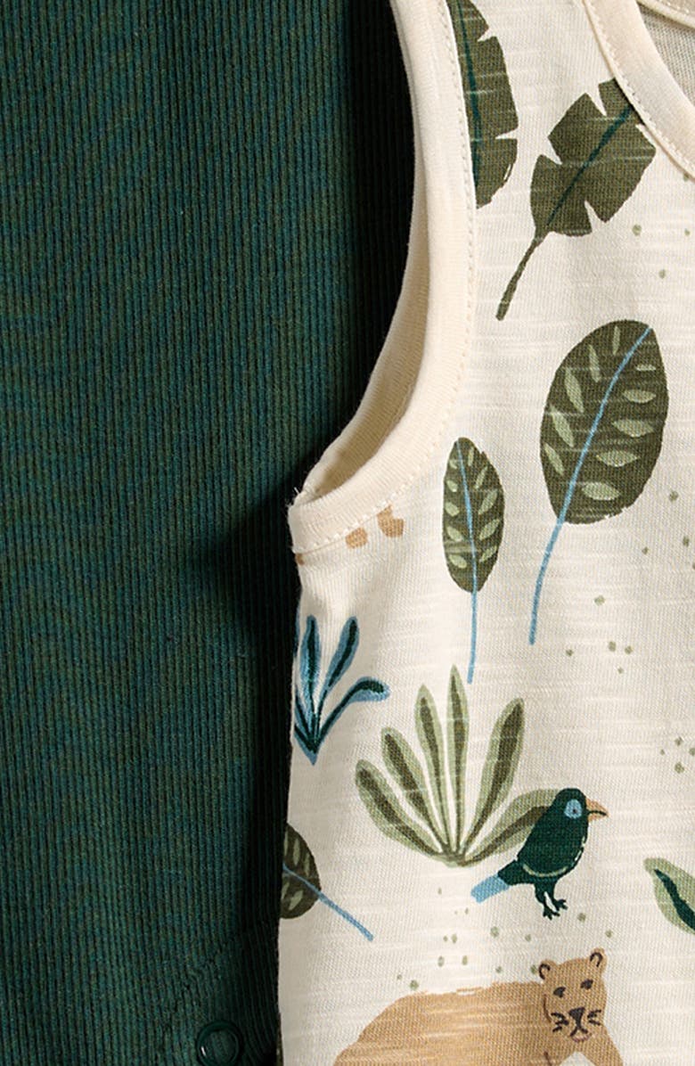 Little Planet 2-Pack Assorted Stretch Organic Cotton Rompers, Alternate, color, Jungle Green