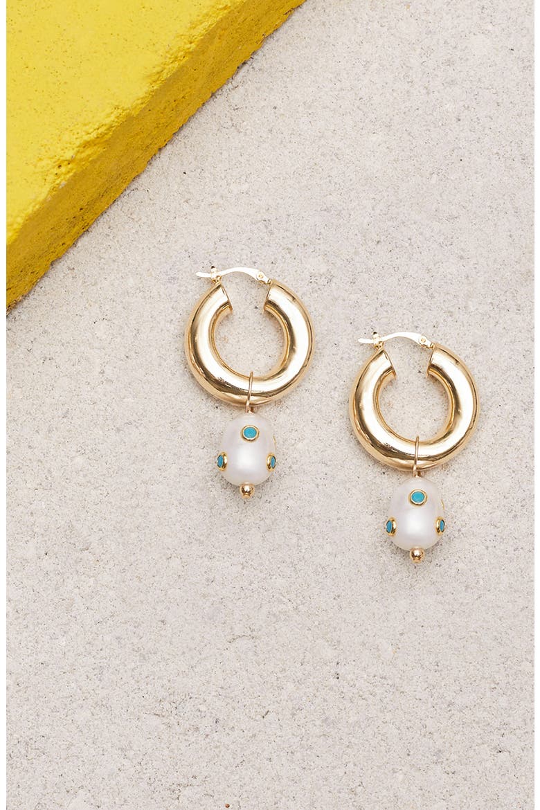 Lamia Freshwater Pearl & Turquoise Hoop Earrings, Alternate, color, TURQUOISE