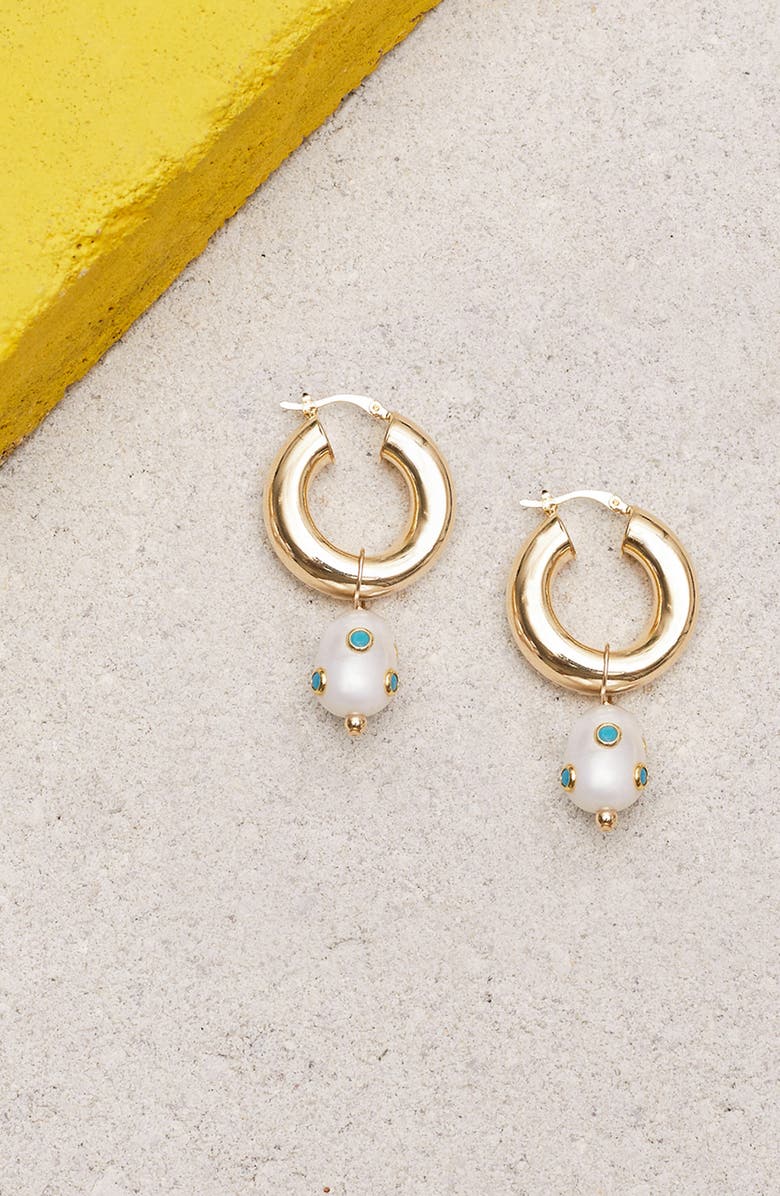 Éliou Lamia Freshwater Pearl & Turquoise Hoop Earrings, Alternate, color, 