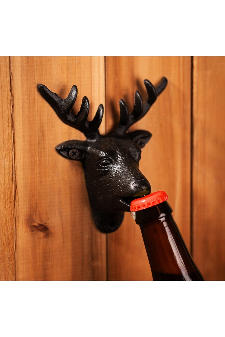 Cast Iron Wall Mounted Deer Bottle Opener, Alternate, color, Black